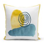 - 7465 - Realhomes  Beyaz Zeminde Onedraw Çizimli Renkli Oval Obje Modern Yastık Kırlent Kılıfı Realhomes