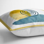 - 7465 - Realhomes  Beyaz Zeminde Onedraw Çizimli Renkli Oval Obje Modern Yastık Kırlent Kılıfı Realhomes