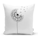Beyaz Zeminde Onedraw Çizimli Çiçek Dijital Baskılı Modern Yastık Kırlent Kılıfı Realhomes
