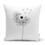 Beyaz Zeminde Onedraw Çizimli Çiçek Dijital Baskılı Modern Yastık Kırlent Kılıfı Realhomes