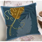 - 7470 - Realhomes Renkli Zeminde Onedraw Çizimli Yaprak Desenli Dijital Baskılı Modern Yastık Kılıfı Realhomes