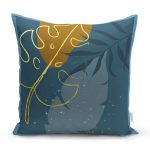 - 7470 - Realhomes Renkli Zeminde Onedraw Çizimli Yaprak Desenli Dijital Baskılı Modern Yastık Kılıfı Realhomes