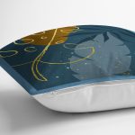 - 7470 - Realhomes Renkli Zeminde Onedraw Çizimli Yaprak Desenli Dijital Baskılı Modern Yastık Kılıfı Realhomes