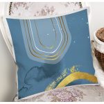 - 7471 - Realhomes Renkli Zeminde Onedraw Çizimli Oval Obje Dijital Baskılı Modern Kırlent Kılıfı Realhomes