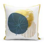 Beyaz Zeminde Gold Cerceve Icınde Oval Desenli Modern Yastık Kırlent Kılıfı Realhomes