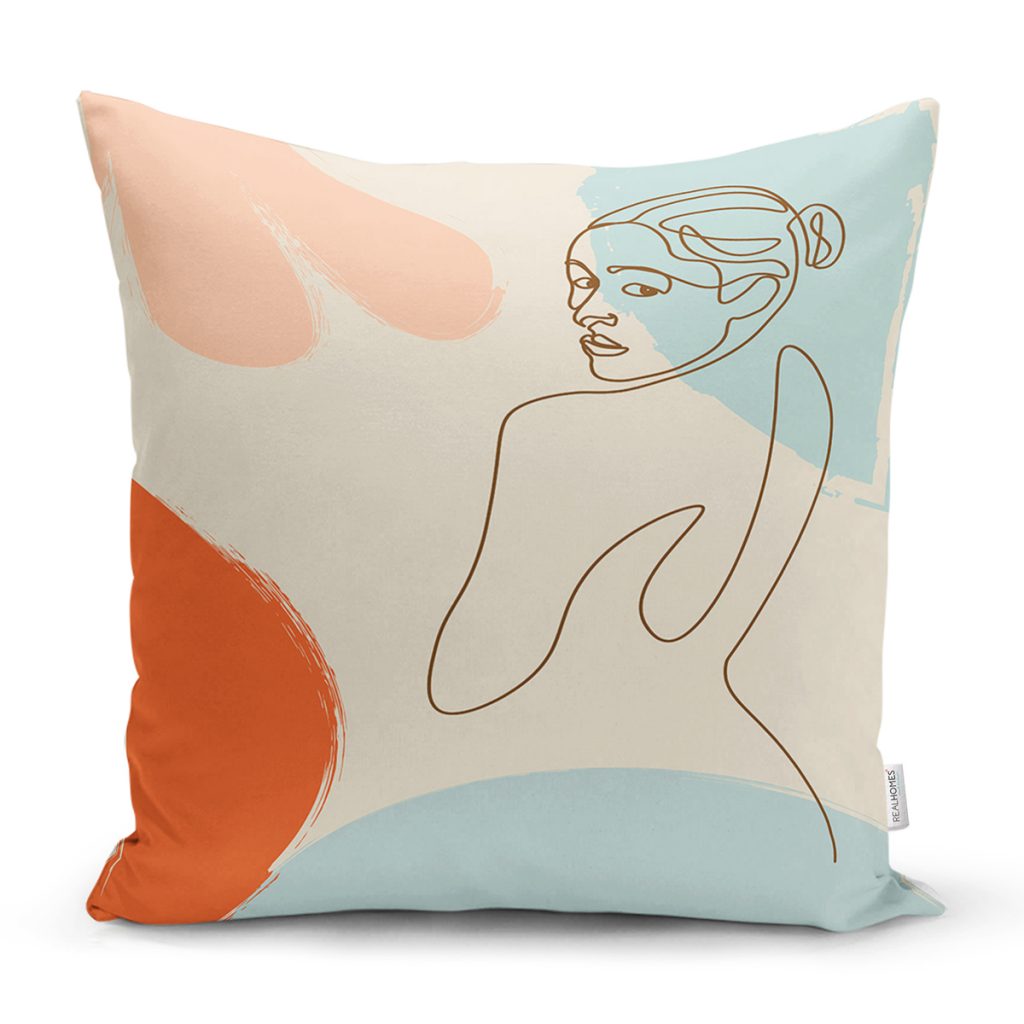 Renkli Zeminli Onedraw Çizimli Bayan Desenli Dijital Baskılı Modern