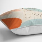 Renkli Zeminli Onedraw Çizimli Bayan Desenli Dijital Baskılı Modern Kırlent Kılıfı Realhomes