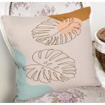 Renkli Zeminli Onedraw Çizimli Yaprak Desenli Dijital Baskılı Modern Yastık Kılıfı Realhomes