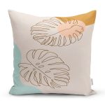 Renkli Zeminli Onedraw Çizimli Yaprak Desenli Dijital Baskılı Modern Yastık Kılıfı Realhomes