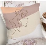 Renkli Zeminli Onedraw Çizimli Bayan Desenli Dijital Baskılı Modern Kırlent Kılıfı Realhomes