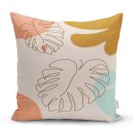 - 7477 - Realhomes Renkli Zeminli Onedraw Çizimli Yaprak Desenli Dijital Baskılı Modern Yastık Kılıfı Realhomes