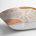 - 7477 - Realhomes Renkli Zeminli Onedraw Çizimli Yaprak Desenli Dijital Baskılı Modern Yastık Kılıfı Realhomes