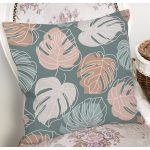 - 7478 - Realhomes Renkli Zeminli Yaprak Desenli Dijital Baskılı Modern Yastık Kırlent Kılıfı Realhomes