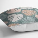 - 7478 - Realhomes Renkli Zeminli Yaprak Desenli Dijital Baskılı Modern Yastık Kırlent Kılıfı Realhomes