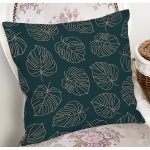 - 7479 - Realhomes Siyah Zeminli Gold Çizgili Yaprak Desenli Yastık Kırlent Kılıfı Realhomes