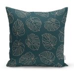 - 7479 - Realhomes Siyah Zeminli Gold Çizgili Yaprak Desenli Yastık Kırlent Kılıfı Realhomes