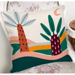 - 7482 - Realhomes Renkli Zeminli Palmiye Desenli Dijital Baskılı Modern Yastık Kırlent Kılıfı Realhomes
