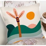 Renkli Zeminli Palmiye Desenli Dijital Baskılı Modern Yastık Kırlent Kılıfı Realhomes