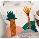 Renkli Zeminli Palmiye Desenli Dijital Baskılı Modern Yastık Kırlent Kılıfı Realhomes