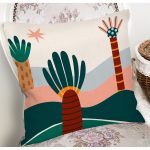 - 7485 - Realhomes  Renkli Zeminli Palmiye Desenli Dijital Baskılı Modern Yastık Kırlent Kılıfı Realhomes