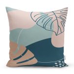 - 7487 - Realhomes Renkli Zeminli Yaprak Desenli Dijital Baskılı Modern Yastık Kırlent Kılıfı Realhomes