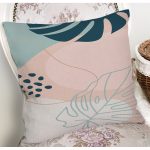 - 7488 - Realhomes Renkli Zeminli Yaprak Desenli Dijital Baskılı Modern Yastık Kırlent Kılıfı Realhomes