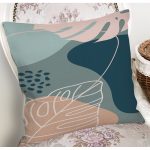 Renkli Zeminli Onedraw Çizimli Yaprak Desenli Dijital Baskılı Modern Yastık Kılıfı Realhomes