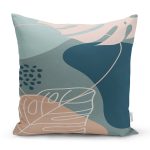 Renkli Zeminli Onedraw Çizimli Yaprak Desenli Dijital Baskılı Modern Yastık Kılıfı Realhomes