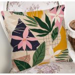 - 7495 - Realhomes Renkli Zeminli Yaprak Desenli Onedraw Çizim Dijital Baskılı Modern Kırlent Kılıfı Realhomes