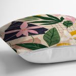 - 7495 - Realhomes Renkli Zeminli Yaprak Desenli Onedraw Çizim Dijital Baskılı Modern Kırlent Kılıfı Realhomes