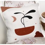 - 7500 - Realhomes Renkli Zemimli Onedraw Çizimli Yaprak Desenli Dijital Baskılı Modern Yastık Kılıfı Realhomes