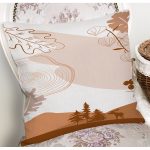 Beyaz Zeminli Onedraw Çizimli Yaprak Motifli Dijital Baskılı Modern Kırlent Kılıfı Realhomes