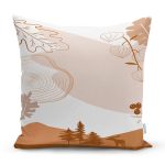 Beyaz Zeminli Onedraw Çizimli Yaprak Motifli Dijital Baskılı Modern Kırlent Kılıfı Realhomes