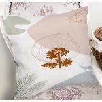 Beyaz Zeminli Onedraw Çizimli Ağaç Motifli Dijital Baskılı Modern Kırlent Kılıfı Realhomes