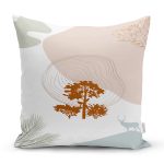 Beyaz Zeminli Onedraw Çizimli Ağaç Motifli Dijital Baskılı Modern Kırlent Kılıfı Realhomes