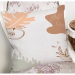 - 7509 - Realhomes Beyaz Zeminli Onedraw Çizimli Yaprak Motifli Dijital Baskılı Modern Kırlent Kılıfı Realhomes