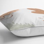 - 7509 - Realhomes Beyaz Zeminli Onedraw Çizimli Yaprak Motifli Dijital Baskılı Modern Kırlent Kılıfı Realhomes