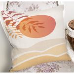 - 7513 - Realhomes Renkli Zeminli Onedraw Çizimli Çöl Manzara Temalı Modern Yastık Kırlent Kılıfı Realhomes