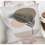 - 7514 - Realhomes Renkli Zeminli Onedraw Çizimli Yaprak Desenli Dijital Baskılı Modern Yastık Kılıfı Realhomes