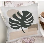 - 7515 - Realhomes Renkli Zeminli Onedraw Çizimli Yaprak Desenli Dijital Baskılı Modern Yastık Kılıfı Realhomes