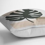 - 7515 - Realhomes Renkli Zeminli Onedraw Çizimli Yaprak Desenli Dijital Baskılı Modern Yastık Kılıfı Realhomes