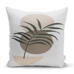 - 7516 - Realhomes Renkli Zeminli Onedraw Çizimli Yaprak Desenli Dijital Baskılı Modern Yastık Kılıfı Realhomes