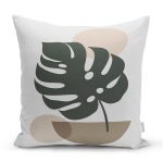 - 7517 - Realhomes Renkli Zeminli Onedraw Çizimli Yaprak Desenli Dijital Baskılı Modern Yastık Kılıfı Realhomes