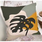 - 7518 - Realhomes  Renkli Zeminli Onedraw Çizimli Yaprak Desenli Dijital Baskılı Modern Yastık Kılıfı Realhomes