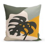 - 7518 - Realhomes  Renkli Zeminli Onedraw Çizimli Yaprak Desenli Dijital Baskılı Modern Yastık Kılıfı Realhomes