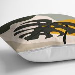 - 7518 - Realhomes  Renkli Zeminli Onedraw Çizimli Yaprak Desenli Dijital Baskılı Modern Yastık Kılıfı Realhomes