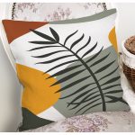 - 7520 - Realhomes  Renkli Zeminli Onedraw Çizimli Yaprak Desenli Dijital Baskılı Modern Yastık Kılıfı Realhomes