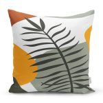 - 7520 - Realhomes  Renkli Zeminli Onedraw Çizimli Yaprak Desenli Dijital Baskılı Modern Yastık Kılıfı Realhomes