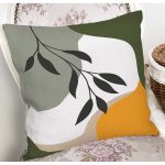 - 7521 - Realhomes  Renkli Zeminli Onedraw Çizimli Yaprak Desenli Dijital Baskılı Modern Yastık Kılıfı Realhomes