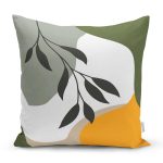 - 7521 - Realhomes  Renkli Zeminli Onedraw Çizimli Yaprak Desenli Dijital Baskılı Modern Yastık Kılıfı Realhomes